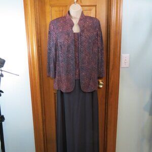 Alex Evenings Rose & Grey 2 Piece Maxi Dress Knit Silver Sparkle Size 18